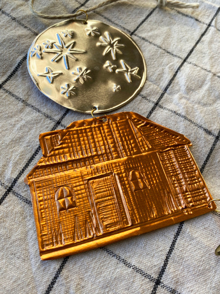 Moonlit House Embossed Copper Ornament