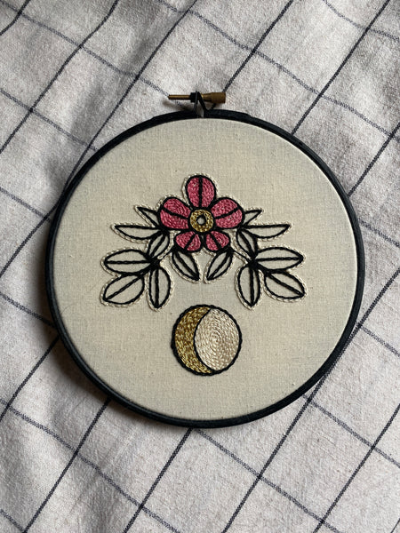Blossom / Moon Embroidered Hoop