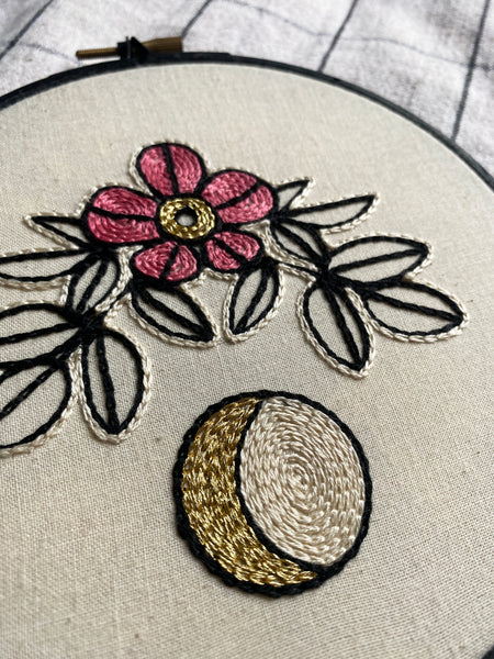 Blossom / Moon Embroidered Hoop