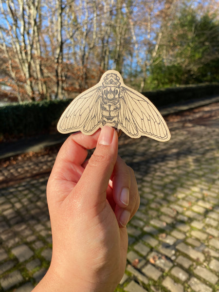 Screen Printed Leather Cicada Brooches