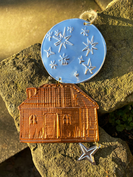 Moonlit House Embossed Copper Ornament