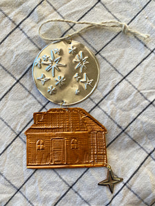 Moonlit House Embossed Copper Ornament