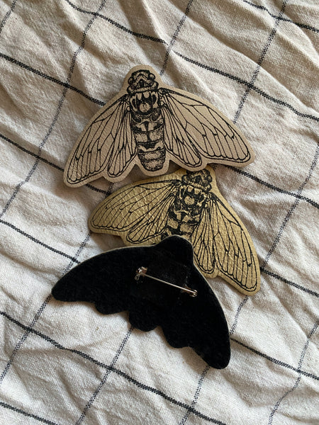 Screen Printed Leather Cicada Brooches
