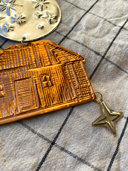 Moonlit House Embossed Copper Ornament
