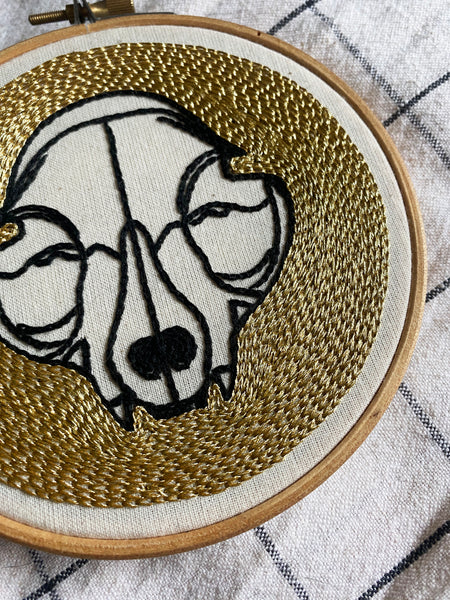 Metallic Gold Cat Skull Embroidered Hoop