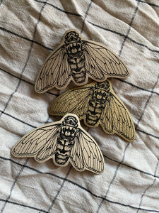 Screen Printed Leather Cicada Brooches