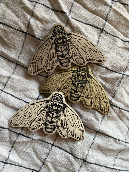 Screen Printed Leather Cicada Brooches