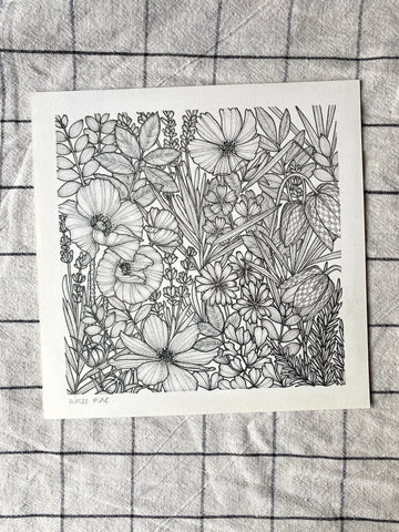 Wildflower Original Drawing - 21cm x 21cm