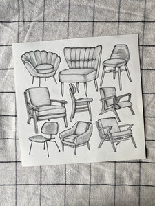 Retro Chairs Original Drawing - 23cm x 23cm