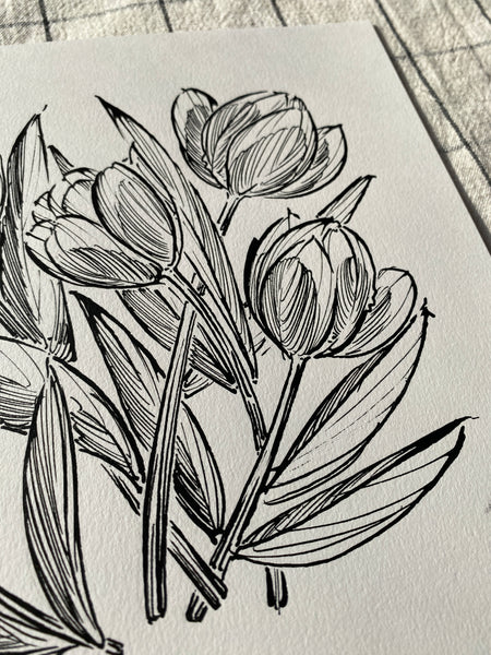 Tulips Original Drawing - 21cm x 21cm