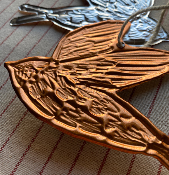 Swift Embossed Copper Ornament