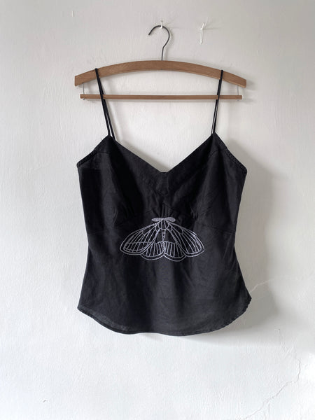 Hand Embroidered Linen Moth Cami S