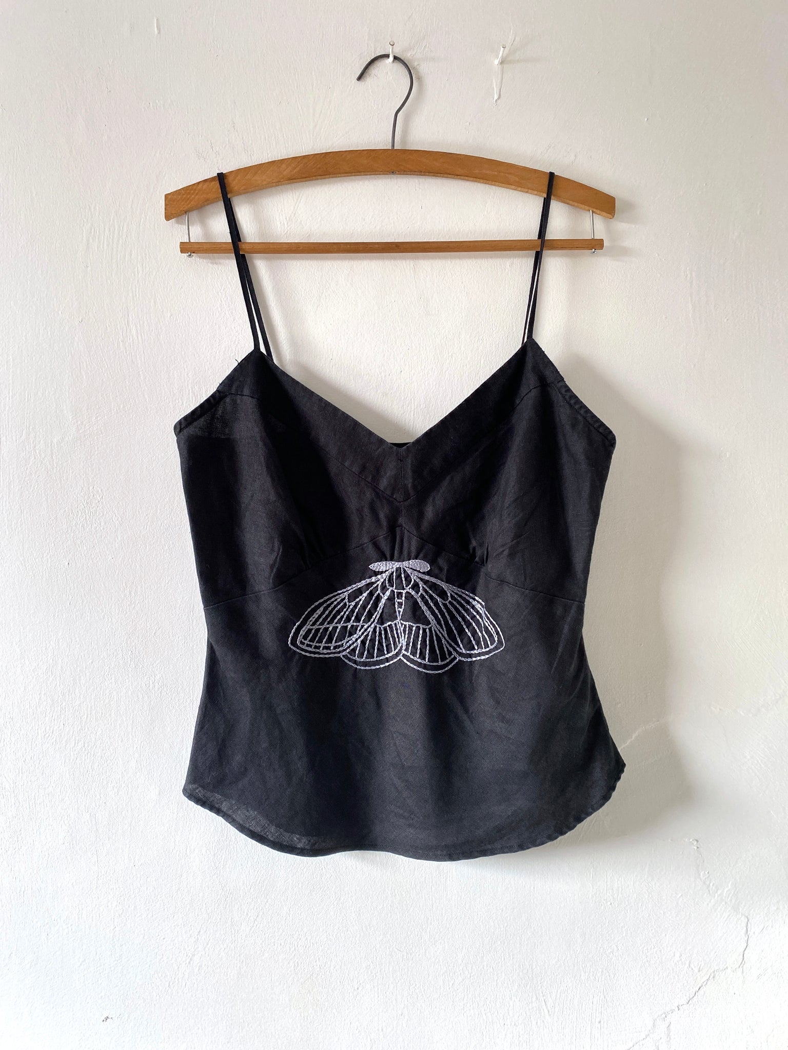 Hand Embroidered Linen Moth Cami S