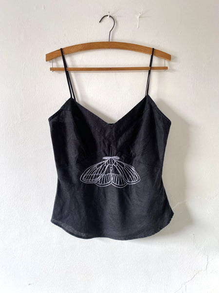 Hand Embroidered Linen Moth Cami S