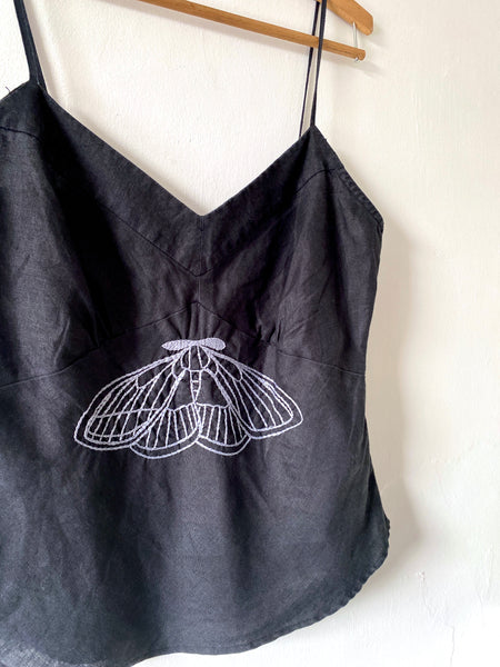 Hand Embroidered Linen Moth Cami S