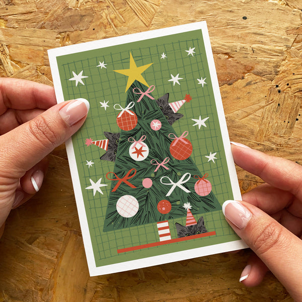 Cat Christmas Tree Card