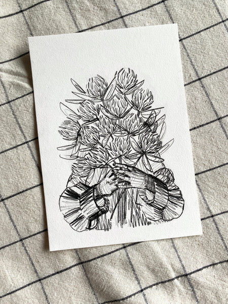 Clover Hands Original Drawing - A5