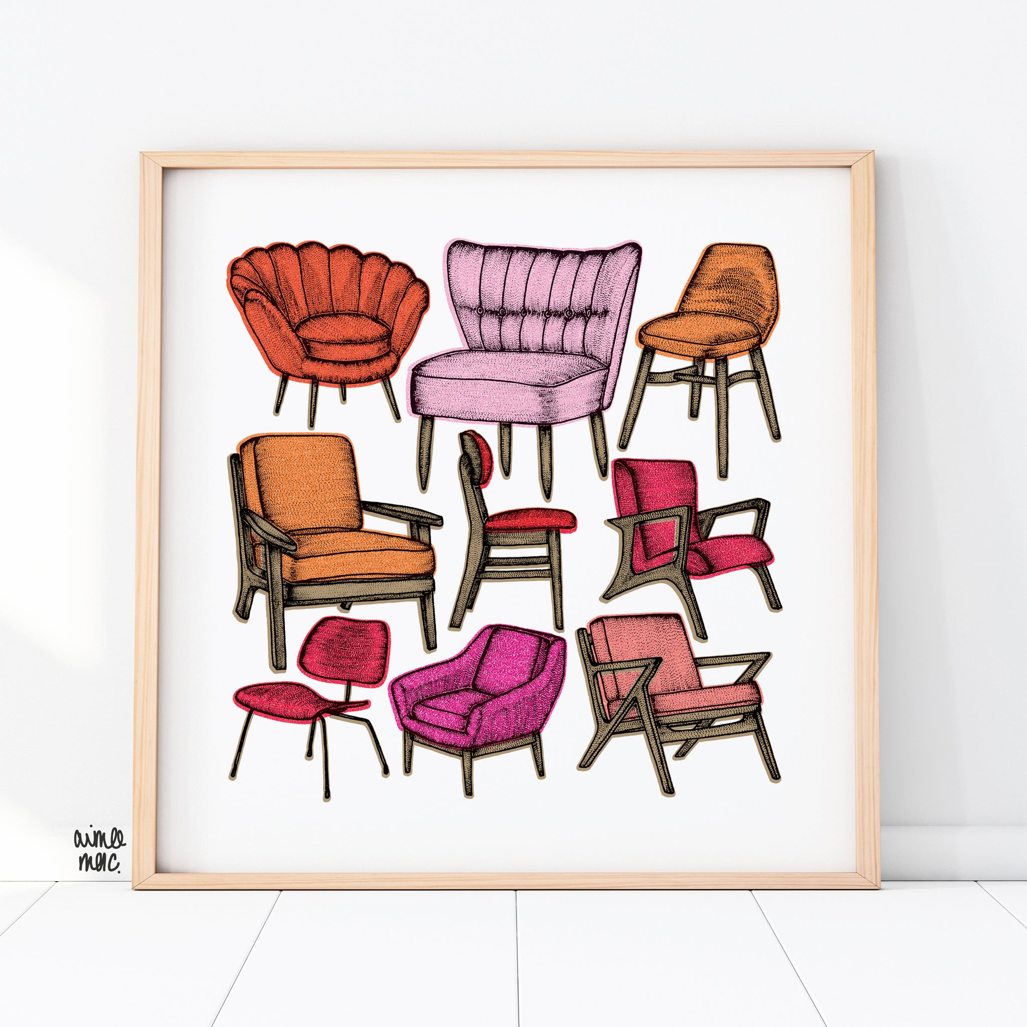 Retro Chairs Risograph Print