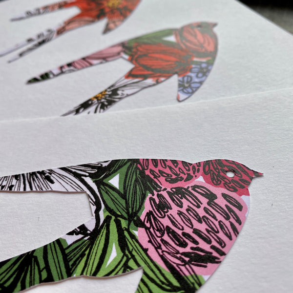Original Hand Cut Swallow Collage #4 - A5