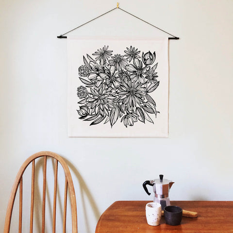 Mono Dahlia Wall Hanging 50 x 50cm