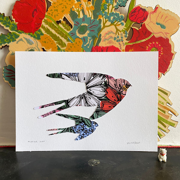Original Hand Cut Swallow Collage #4 - A5